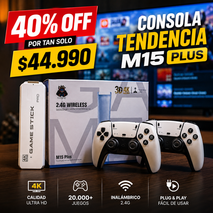 M15 Plus™ | La Consola 4K Retro Tendencia | +20.000 Juegos Clásicos | Plug & Play