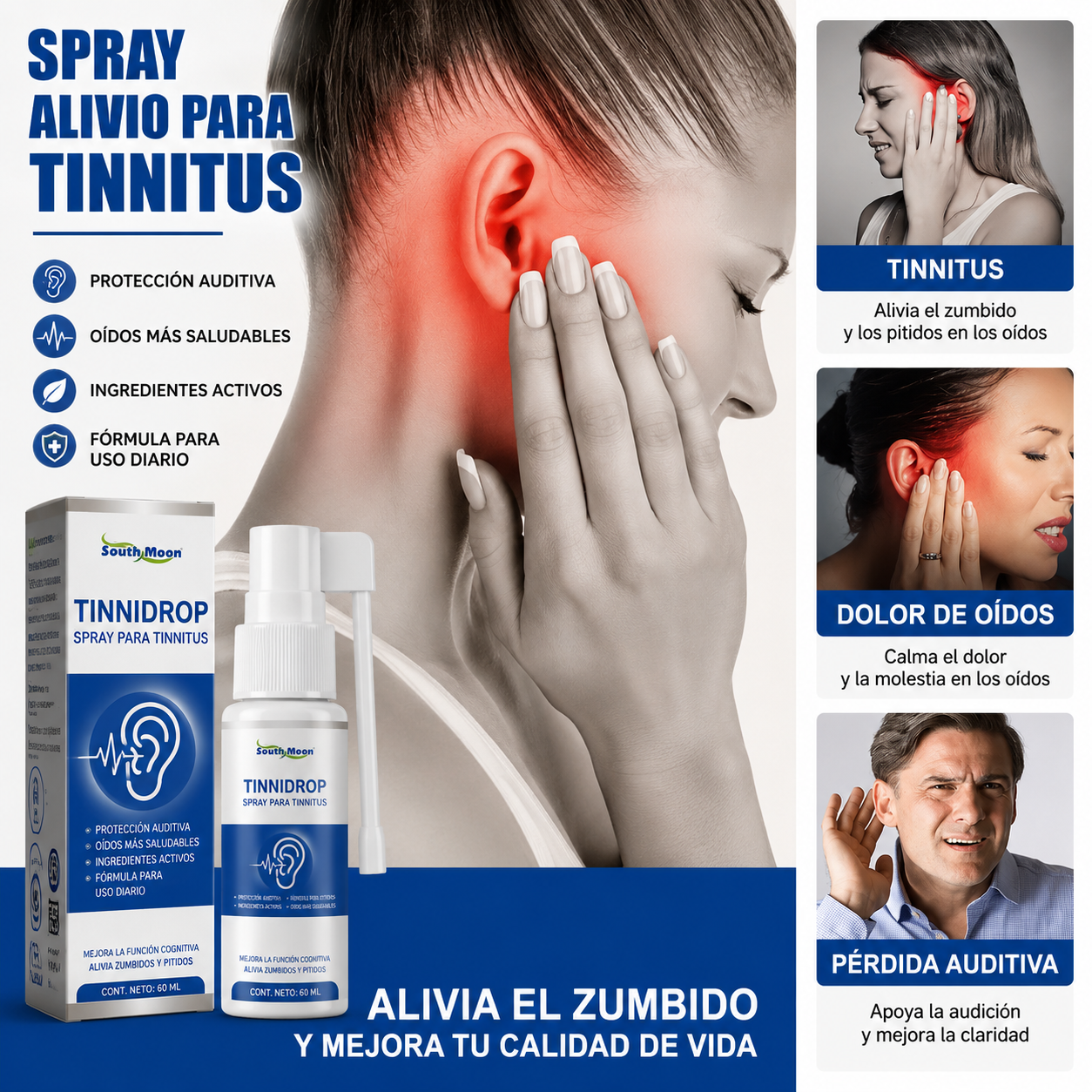 TINNIDROP® Spray Auricular Natural | Alivio Rápido del Zumbido y Tinnitus