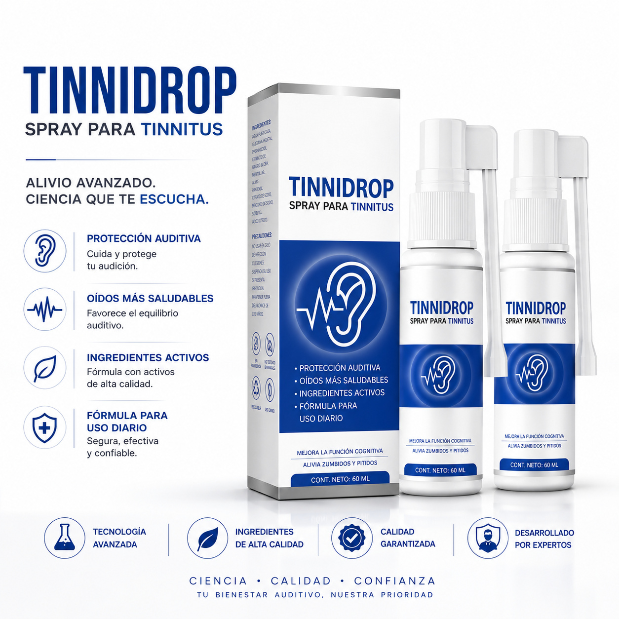 TINNIDROP® Spray Auricular Natural | Alivio Rápido del Zumbido y Tinnitus